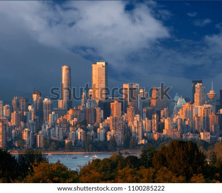 Vancouver at sunset with dark clouds