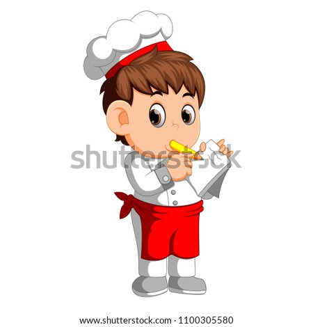 vector illustration of chef writing down new recipe to notebook