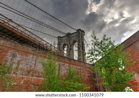 Gothic arches of the Brooklyn Bridge from Brooklyn Bridge Park.