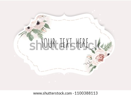 Vector set. Vintage labels with flowers. Frame border with copy space.