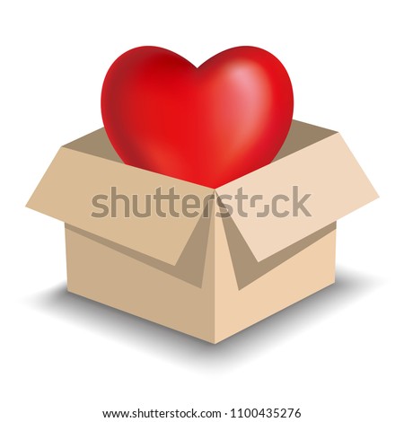 Heart symbol in brown carton. Heart-shaped symbols use grid gradients.