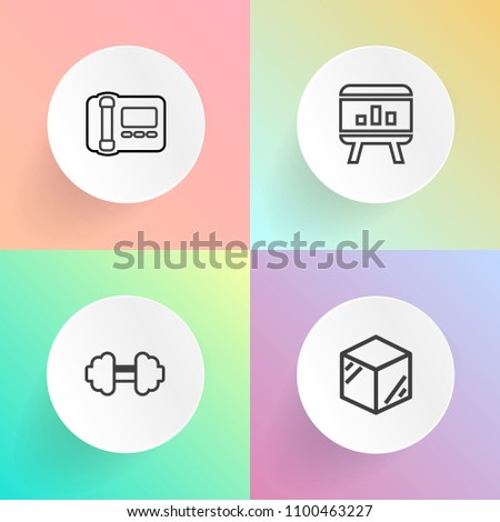 Modern, simple vector icon set on gradient backgrounds with 3d, information, digital, phone, sportive, chart, communication, cardboard, fit, data, diagram, container, white, package, workout icons