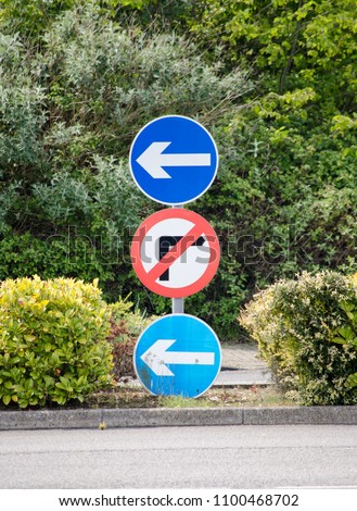 Traffic sign one way, no right turn, UK