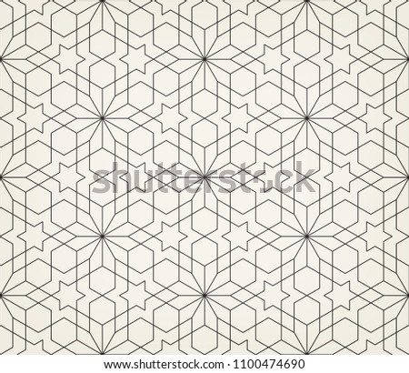 Pattern with crossing thin lines and geometric shapes. Seamless linear swatch. Stylish fractal texture. Abstract arabic background.