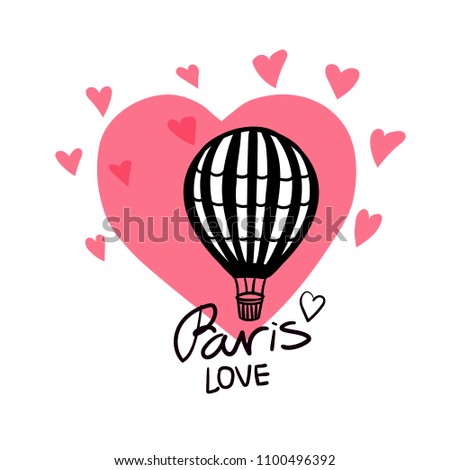 Vector hand draw Air Balloon isolated on pink heart
