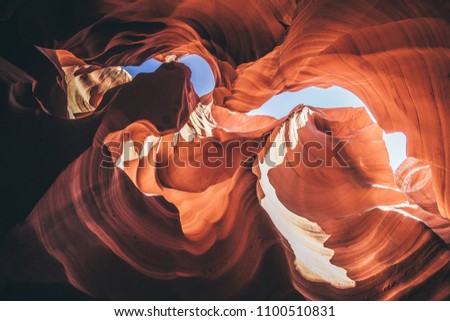 Lower Antelope Canyon Arizona Desert Mountain Rocks Orange Navajo Page Southwest Blue Sky