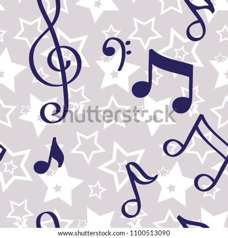 Blue notes pattern. Endless drawing. Background music. Vector illustration.