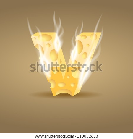 Letter made of hot cheese (see other cheese characters in my portfolio), vector illustration, eps10, transparent shadow and smoke