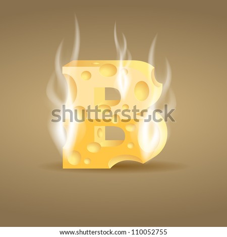 Letter made of hot cheese (see other cheese characters in my portfolio), vector illustration, eps10, transparent shadow and smoke