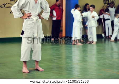Kids of karate. Training and exam in karate.