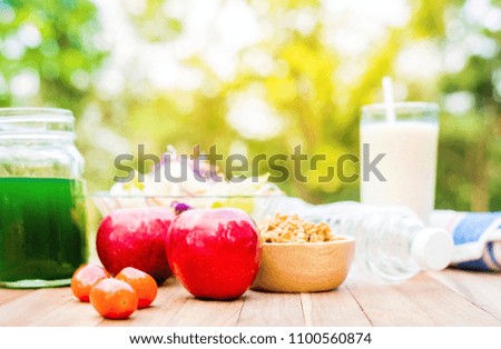 Fresh vegetable and fruit, healthy food and exercise lifestyle