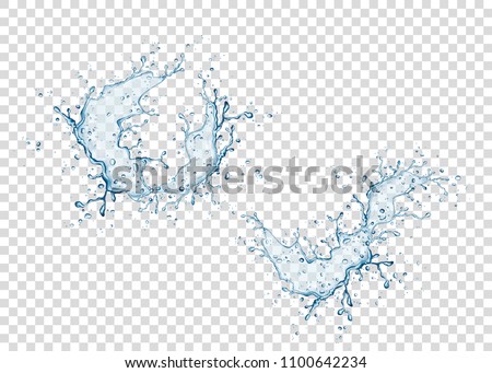 Water splash and drops isolated on transparent background. Vector texture. Royalty-Free Stock Photo #1100642234