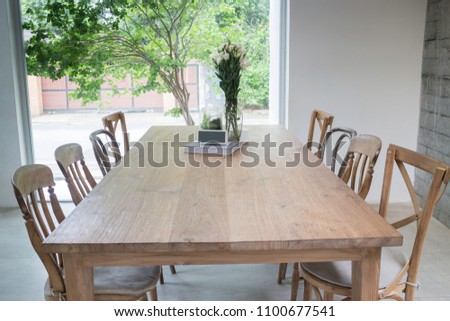 Wooden dining table in coffee shop, tock photo