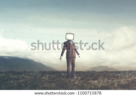 surreal concept man with television on his head Royalty-Free Stock Photo #1100715878
