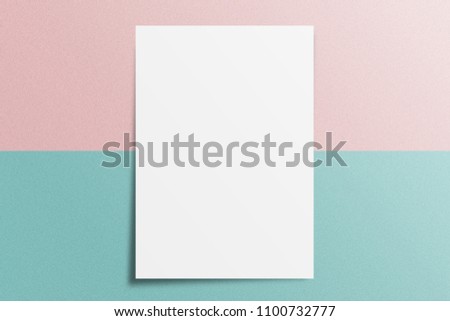 Blank A4 paper template on two color paper with blue and pink of background.