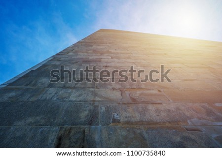 Washington Monument with clear sky in the sunny summer day. Close up image of Washington monument. The Washington Monument is an obelisk on the National Mall in Washington, D.C.