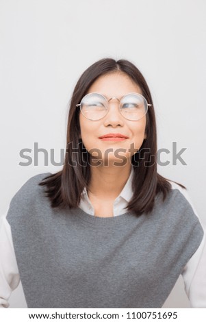 Happy young business glasses women against white background