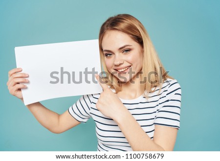  place free woman smiling on a blue background                              