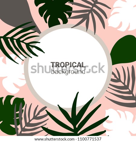 Background with tropical leaves. Summer jungle vector illustration.
