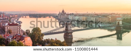 Sunrise over Budapest skyline, Hungary Royalty-Free Stock Photo #1100801444