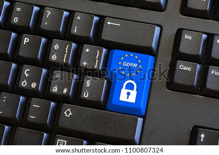 Computer Keyboard with blue GDPR Button