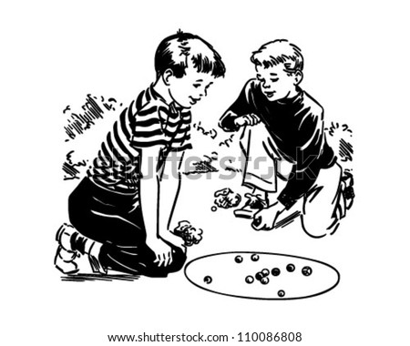 Boys Playing Marbles - Retro Clipart Illustration