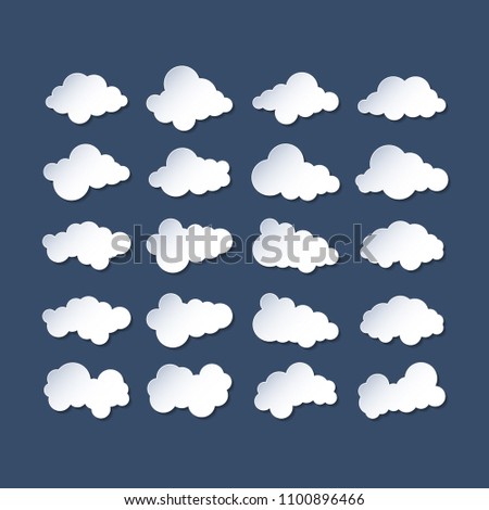 Fluffy bubble white cloud vector design illustration collection with dark blue background