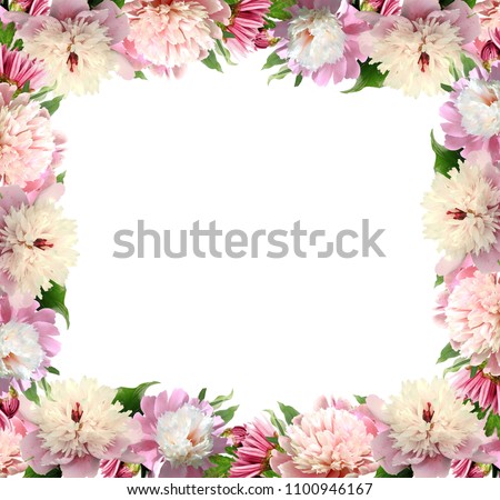 frame of pink flowers for design and invitations
