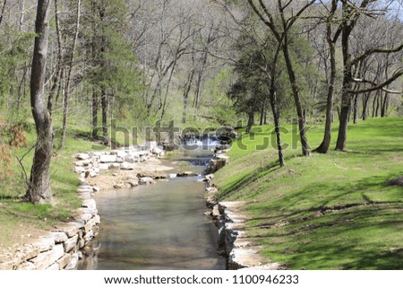 Ozark Stream with Waterfall during Springtime in Southwest Missouri
