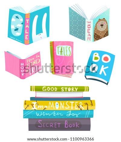 Books collection clipart for design. Colorful books set isolated. Vector clip art.