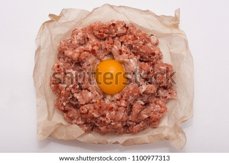 Minced meat. Ground meat for cooking on a white background.