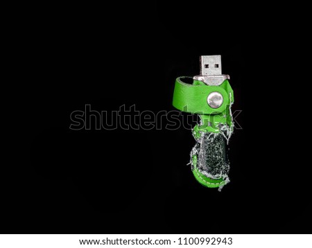 Old USB flash drive in rag cover isolated, black background with clipping Path, Show Implication old information, Havy duty, importance of information.