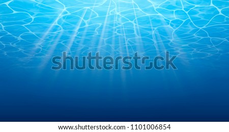 Summer. Texture of water surface. Underwater background. Waves effects. Blue underworld. Ocean, sea. Diving. Blue sea pool water. Bottom view. Vector illustration nature background. Royalty-Free Stock Photo #1101006854