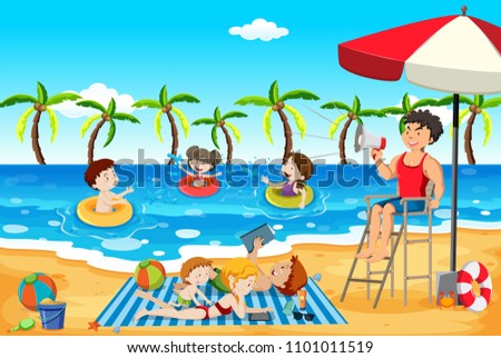 People ar the Beach in Summer illustration