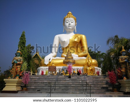 Buddha statue and pagodas are Beautiful cultural attractions on the mountain in Northern of Thailand
