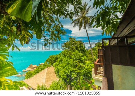 Beautiful aerial view of beach and sea with coconut palm tree in koh samui island Thailand for travel and vacation