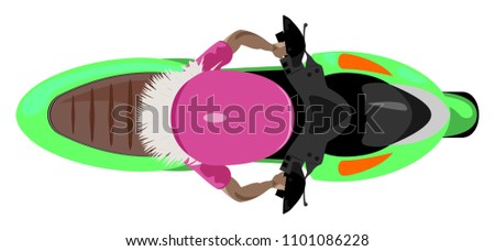 Scooter with girl rider top view isolated on white vector illustration