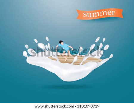 Men are playing surfboard in splash on blue background.Summer Time concept ,vector and illustration.