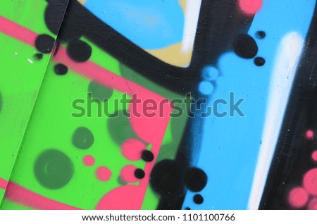 Street art. Abstract background image of a fragment of a colored graffiti painting in khaki green and orange tones