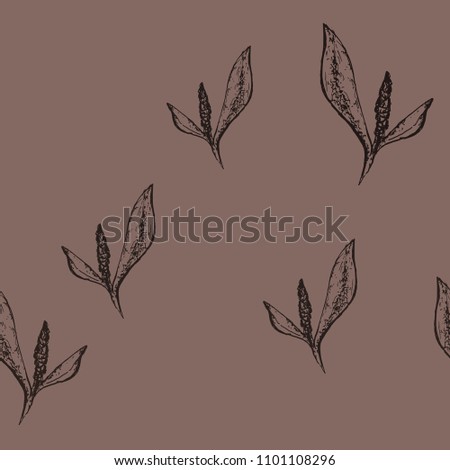 gray brown light background, flower with two leaves in the chart, suitable for decorating curtains, bathroom, textiles in the kitchen