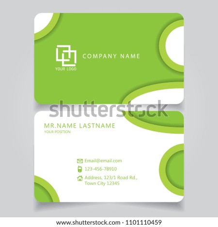 Modern Green name card and business card with creative design, dimension in depth and drop shadow horizontal curve corner standard size vector illustration template