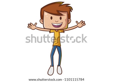 Vector cartoon illustration of a boy with open hands. Isolated on white background.