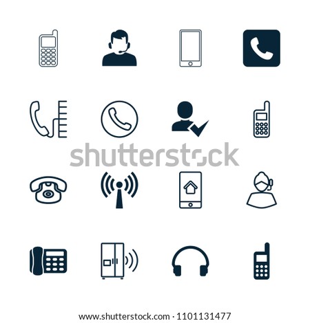 Contact icon. collection of 16 contact filled and outline icons such as headset, call, phone, desk phone, support. editable contact icons for web and mobile.