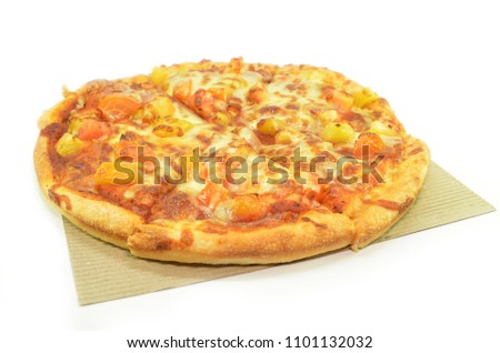 Tasty Italian pizza on a white background