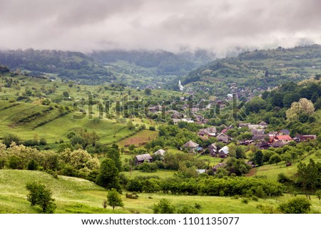 Summer landscape of Ieud village, Maramures Royalty-Free Stock Photo #1101135077