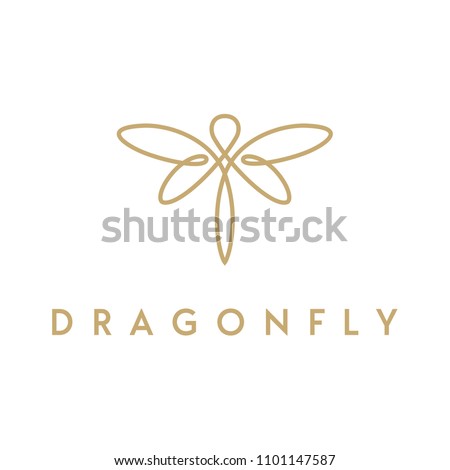 Golden Dragonfly wings, Butterfly Insect Fly Minimalist elegant Doodle line art style logo Royalty-Free Stock Photo #1101147587