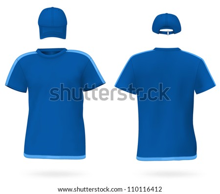 Set of men's t-shirt and a baseball cap. Front and rear views.