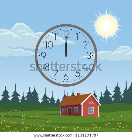 Midday. Day background with clock