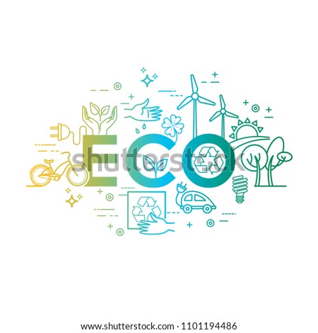Green energy, eco lifestyle, recycle. Vector design template in linear style for your design