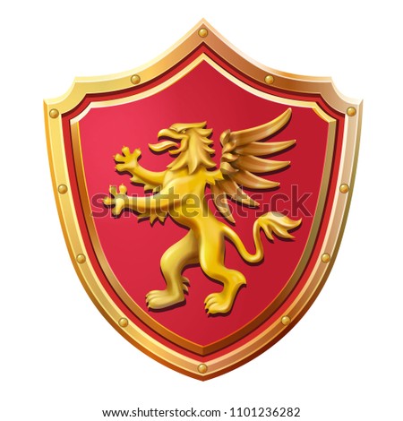 Royal emblem red shield gold griffin vector illustration